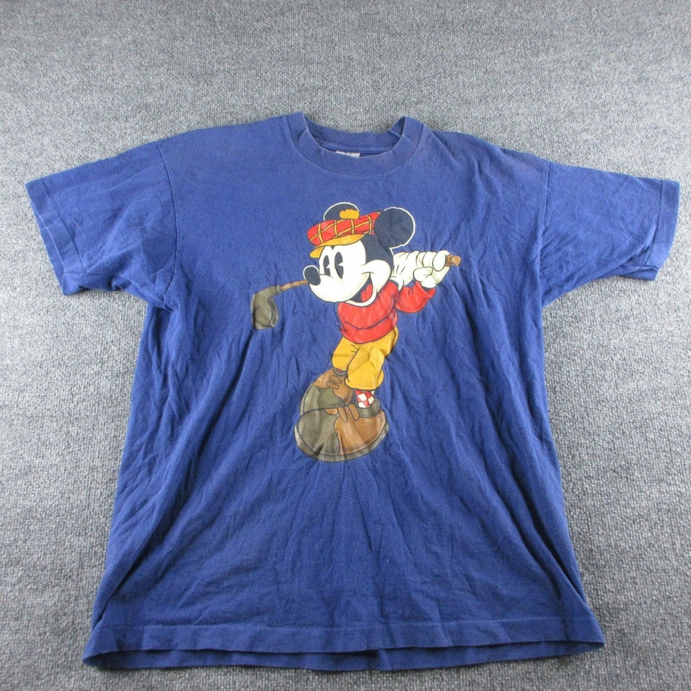 Vintage Mickey & Co Shirt Mens One Size Blue Mickey Mouse Golf Disney Tee 90s